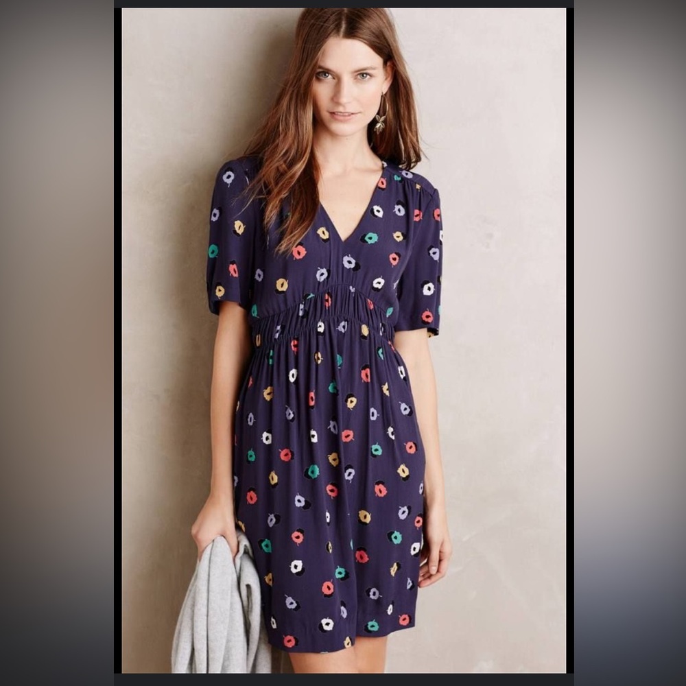 HD In Paris Anthropologie Felicity Floral Crepe Flare Abstract Print Dress 2
